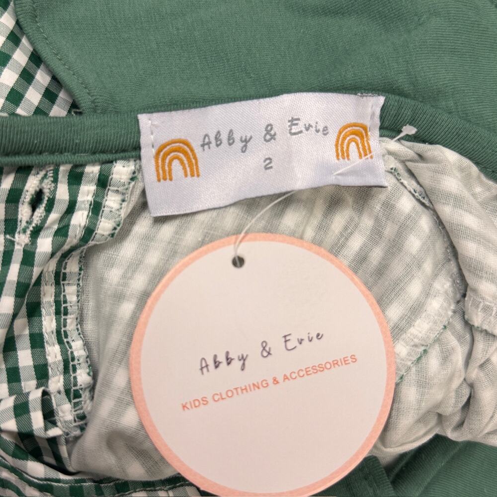Abby & Evie Green Gingham Pumpkin Embroidered Fall Dress Toddler Girl's 2T NWT - Picture 2 of 5